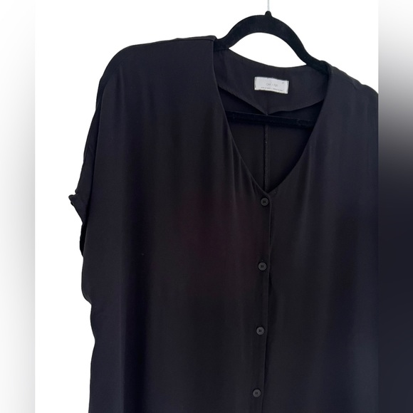 Oak + FORT Button Front Mini Midi Coverup Dress Shirtdress Black S - Picture 5 of 9